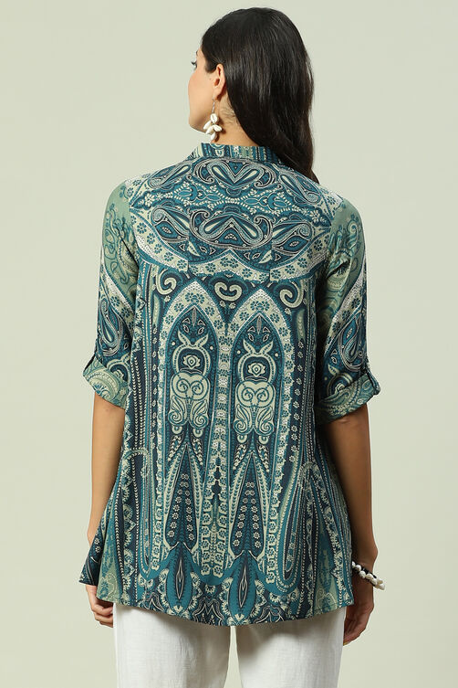 Teal LIVA Straight Printed Shirt image number 4