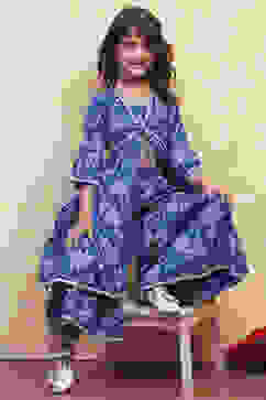 Blue Cotton Printed Tiered Kurta Set image number 0