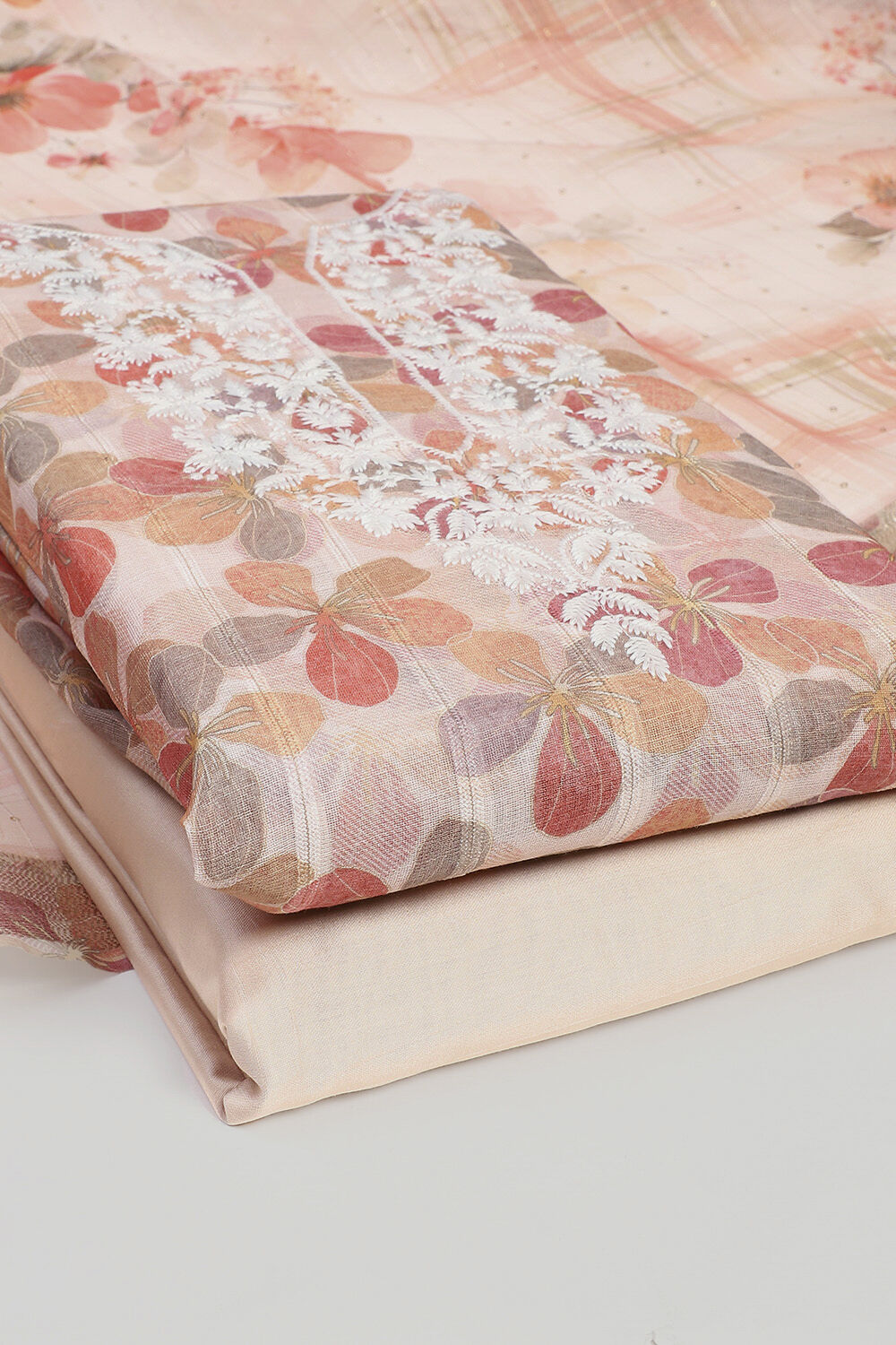 Peach-Colored Cotton Blend Unstitched Suit Set image number 5