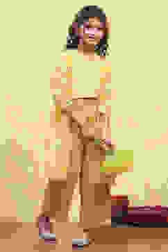 Yellow Viscose Embroidered STRAIGHT 3 Piece Set image number 0