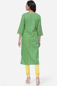 Green Cotton A-Line Kurta image number 4