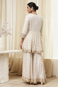 Ivory Georgette Embroidered Peplum Suit Set image number 3