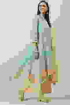 Pale Blue Printed Cotton Kalidar Suit Set image number 6