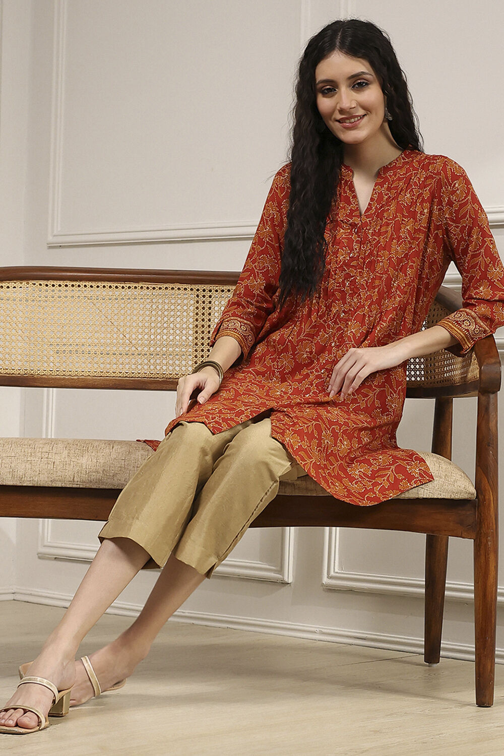 Beige Viscose Rayon Straight Pants image number 0