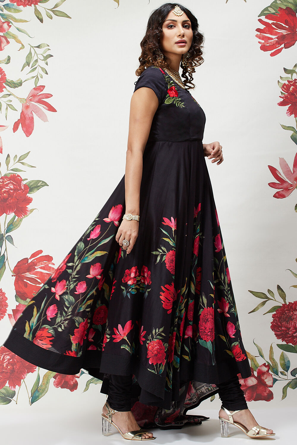 Rohit Bal Beige Cotton Silk Flared Printed Suit Set image number 6