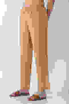 Beige Cotton Relaxed Dyed Pants image number 2