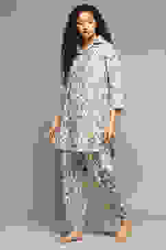 Off White & Blue Rayon Printed 2 Piece Sleepwear Set image number 3