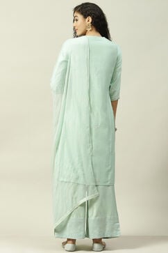 Mint Green Cotton Silk Straight Kurta Palazzo Suit Set image number 4