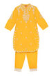 Yellow Cotton Embroidered Straight Kurta Set image number 0