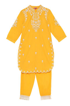 Yellow Cotton Kurta Pants Set image number 0