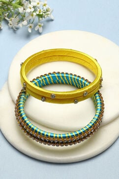 Yellow & Turquoise Plastic & Thread Bangles image number 0