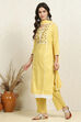 Yellow Cotton Handloom Unstitched Suit Set image number 4