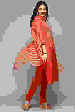 Red Viscose Straight Kurta Churidar Suit Set image number 0