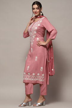 Pastel Pink Rayon Unstitched Suit set image number 5