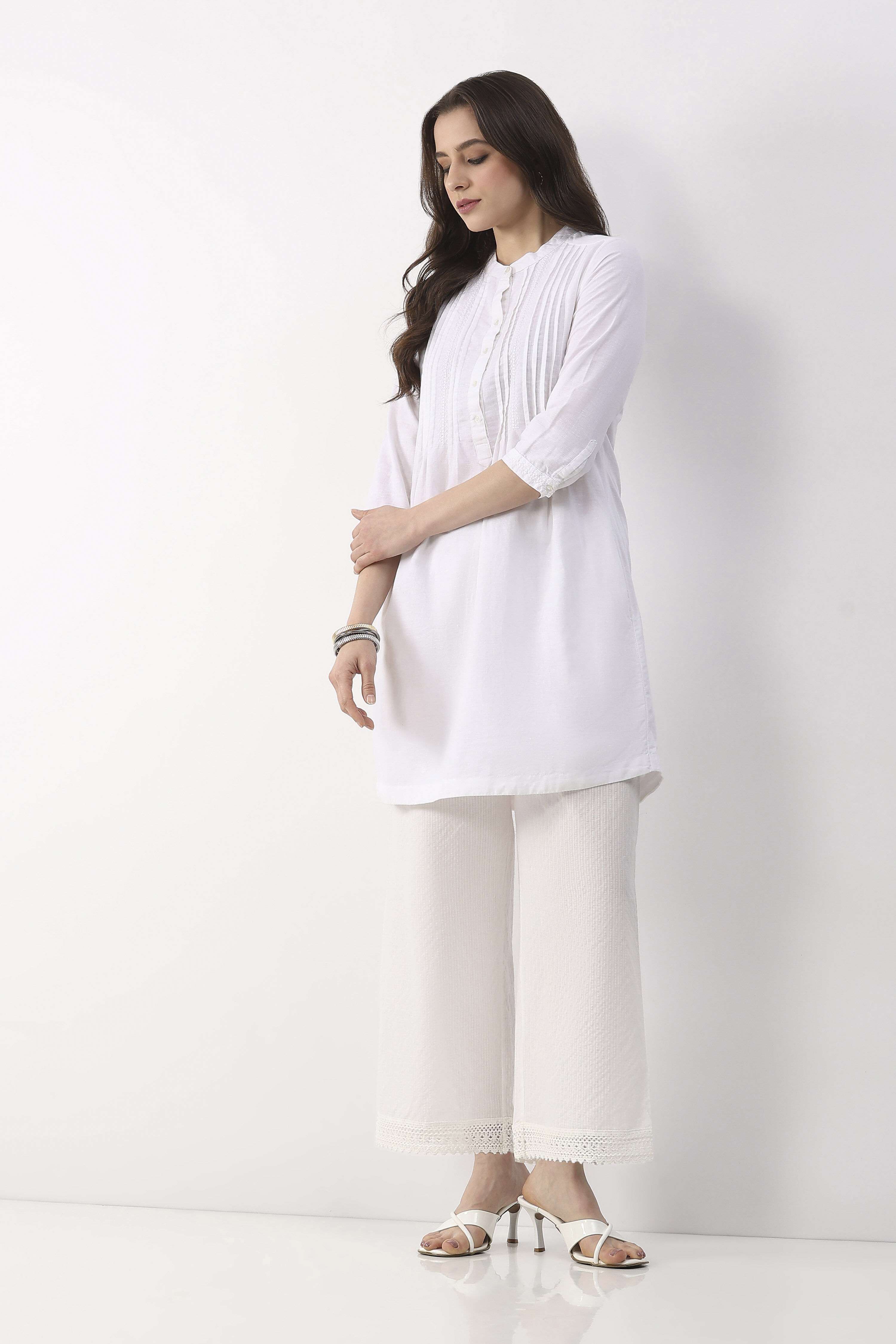 White Cotton Straight Palazzos image number 0