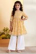Mustard Cotton Floral Kalidar Kurta and Palazzo Set image number 0