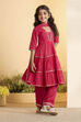 Red Cotton Floral Tiered Kurta Set image number 5