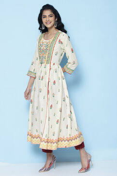 Cream Cotton Printed Kurta image number 3