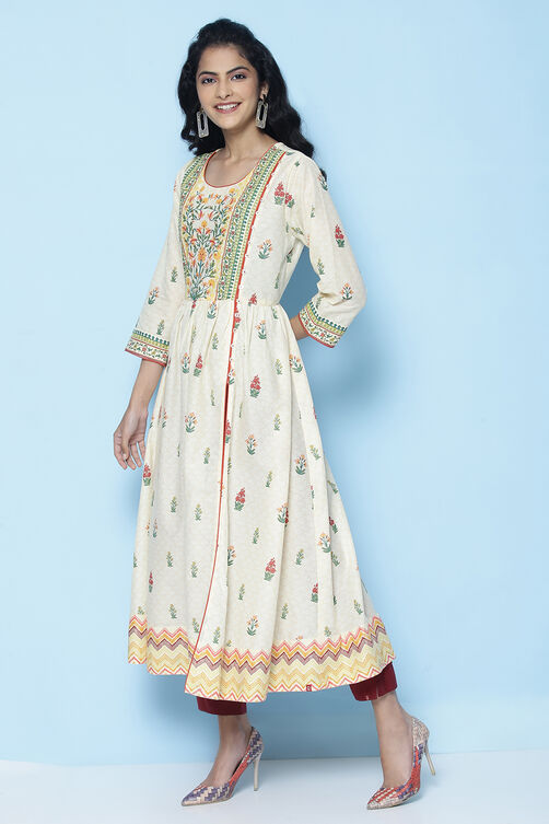 Cream Cotton Printed Kurta image number 3