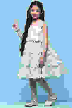 White Floral Strappy Tiered Dress With Scalloped Frill image number 2