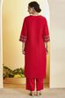 Red Poly Viscose Floral Design Straight Kurta Set image number 5