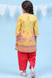 Yellow Art Silk Straight Printed Kurta Set image number 4