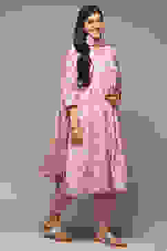 Lilac Cotton Blend Gathered Kurta Suit Set image number 6