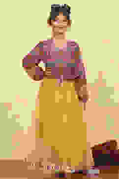 Yellow Polyester Printed Kalidar Lehenga Set image number 6