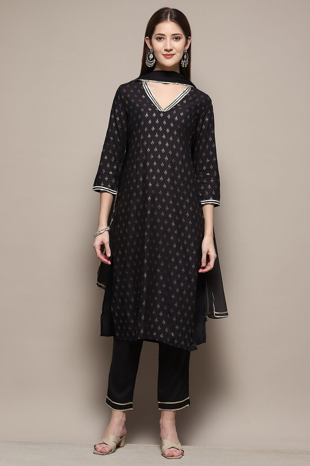 Black Rayon Straight Kurta Pant Suit Set image number 7