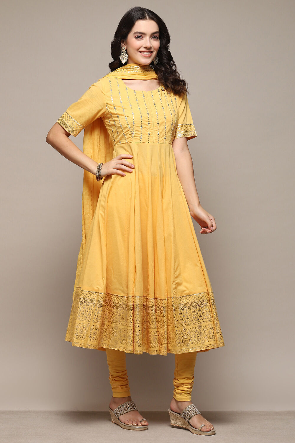 Red Cambric Anarkali Kurta Churidar Suit Set image number 6