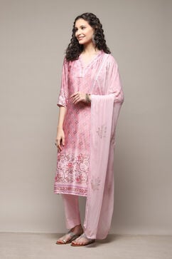 Pink Cotton Digital Print Unstitched Suit Set image number 7