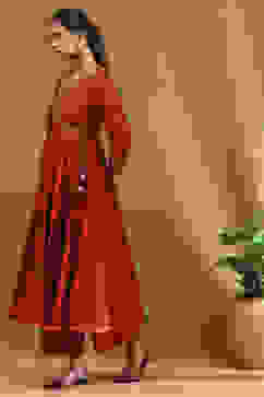 Rust Embroidered Angrakha Festive Anarkali Suit Set image number 1