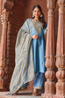 Mustard Poly Chanderi Straight Embroidery Kurta Palazzo Suit Set image number 0