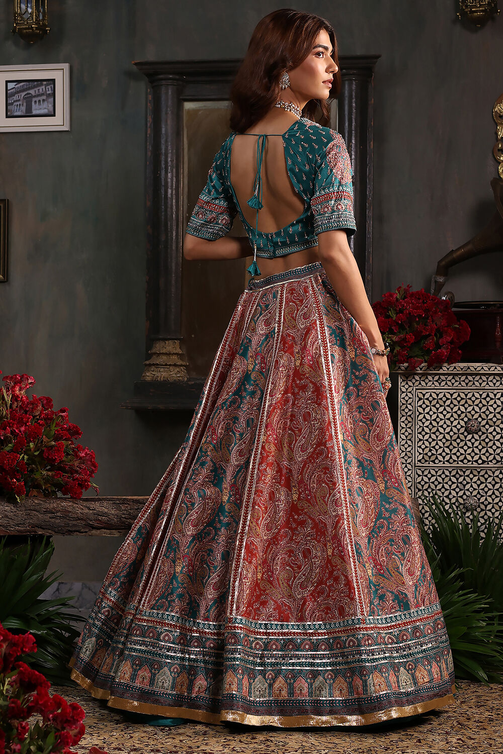 Purple Hand Embroidered Flared Lehenga Set image number 4