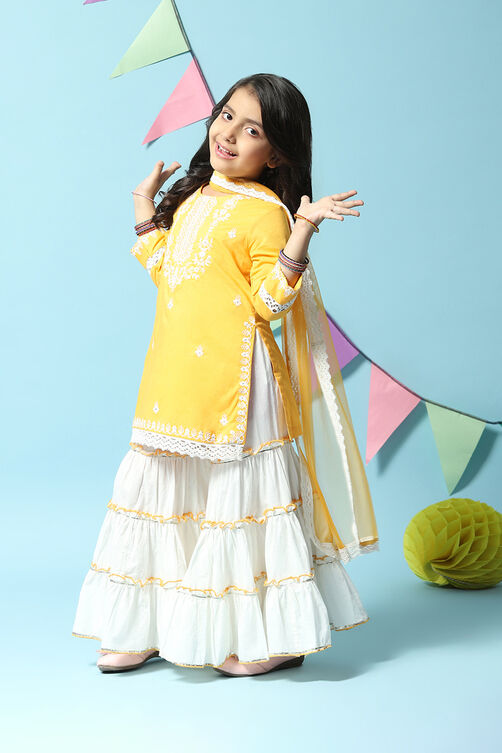 Yellow Cotton Straight Kurta Sharara Suit Set image number 5