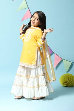 Yellow Cotton Straight Kurta Sharara Suit Set image number 5