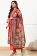 Blue Chanderi Floral Printed Unstitched Suit Set image number 6