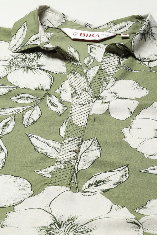 Olive Green Rayon Straight Printed Kurta image number 1