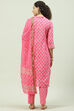 Pink Cotton Screen Print Unstitched Suit Set image number 4