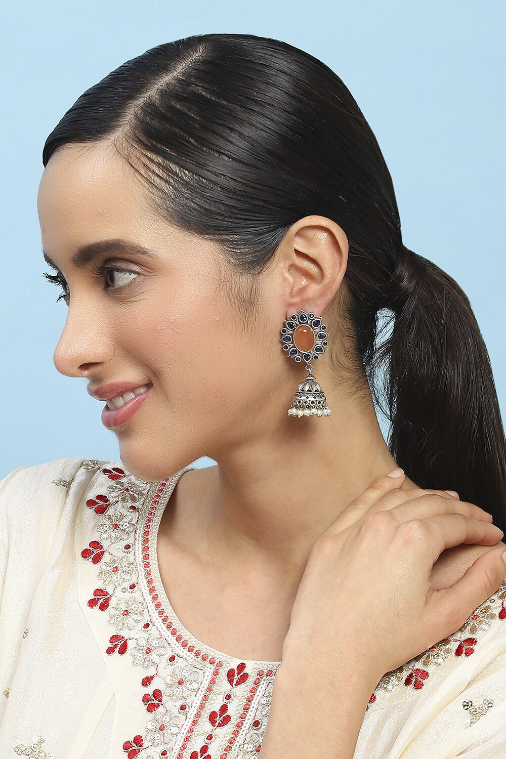 Peach Brass Jhumka image number 3