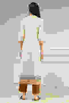 White Cotton Hand Block Print Unstitched Suit Set image number 5