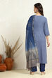 Dark Blue Cotton Floral Handloom Unstitched Suit Set image number 5