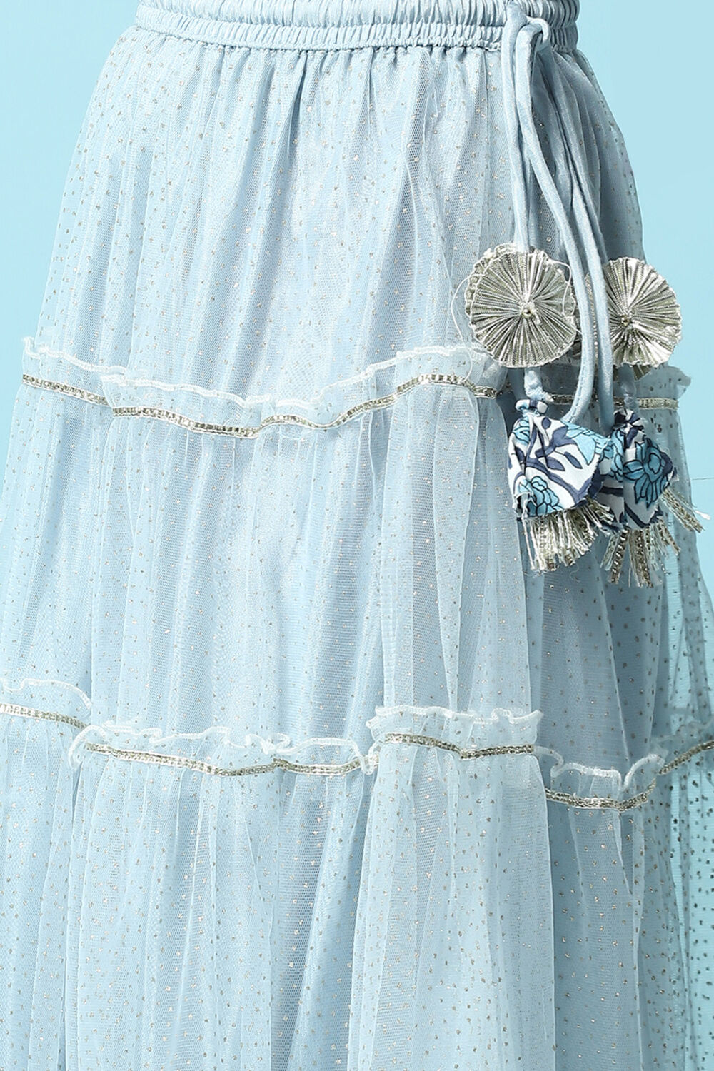 Powder Blue Cotton Short Top Lehenga Set image number 2