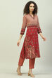 Berry Acrylic Straight Printed Kurta