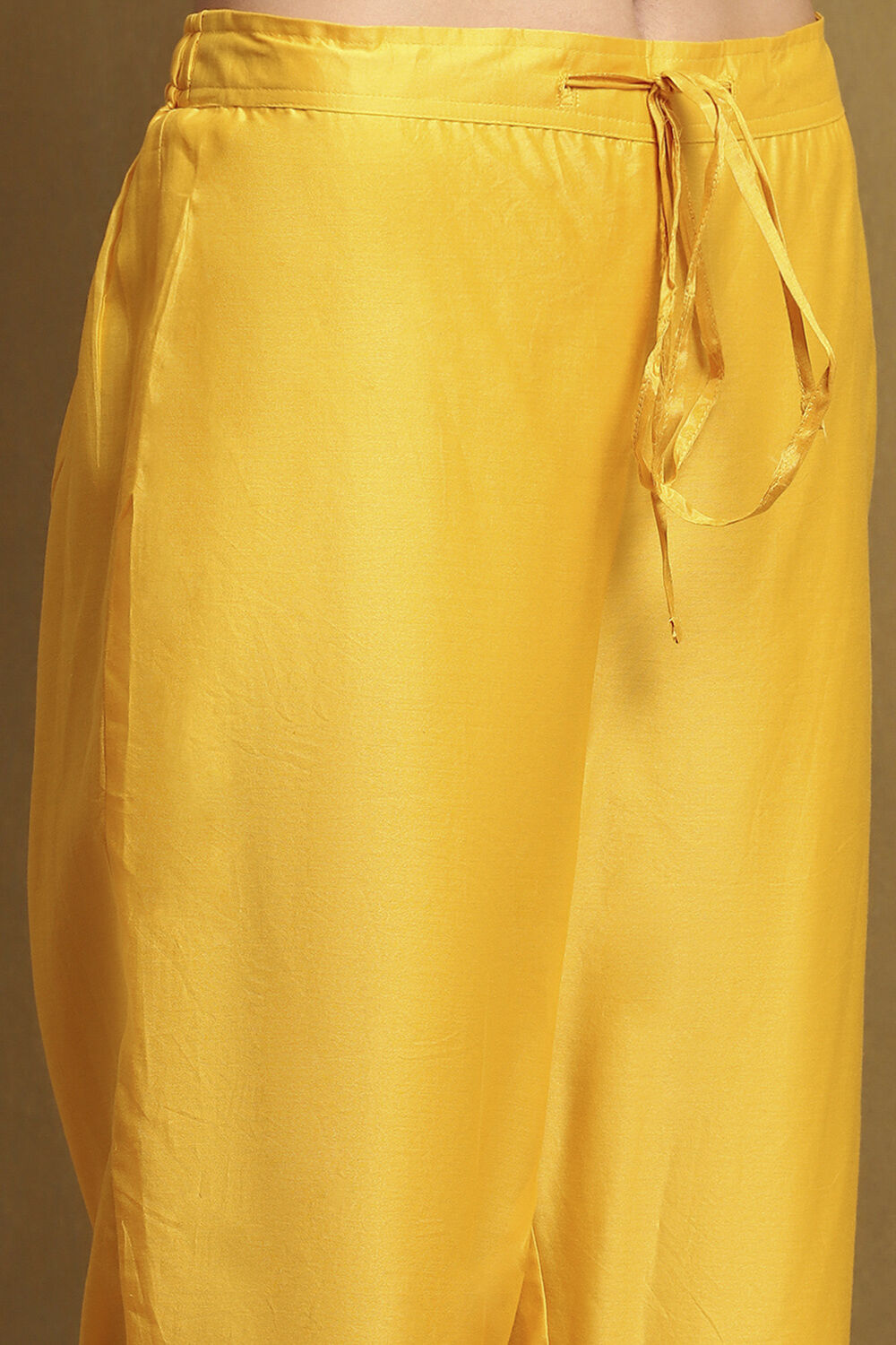 Yellow Silk Chanderi Embroidered Anarkali Suit Set image number 2