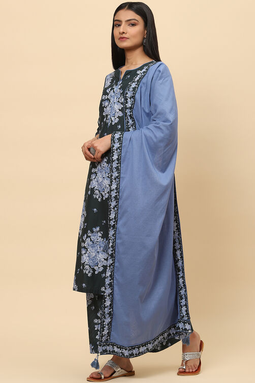 Black Cotton Straight Kurta Palazzo Suit Set image number 5