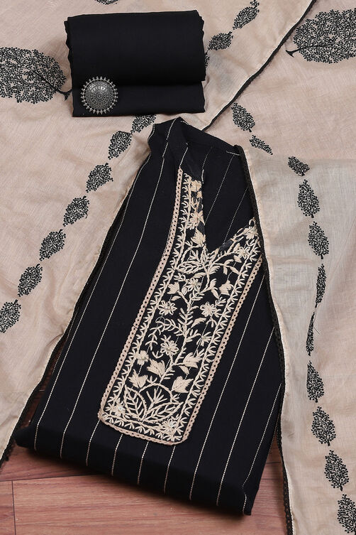 Black Cotton Hand Embroidered Unstitched Suit Set image number 0