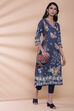 Navy Cotton Straight Printed Kurta image number 5