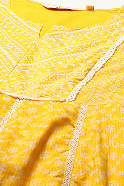 Yellow Cotton Anarkali Kurta Pants Suit Set image number 1
