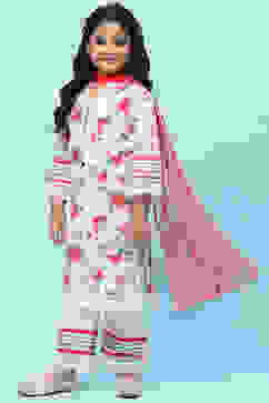 White Cotton Floral Printed Kurta and Palazzo Suit Set image number 4